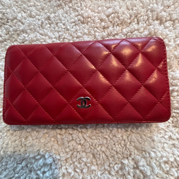 CHANEL Handbags - CHANEL Quilted Red Wallet